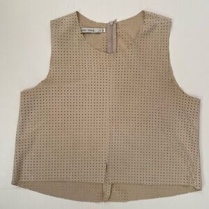 Bishop + Young Beige Laser-Cut Sleeveless Top, Size Small